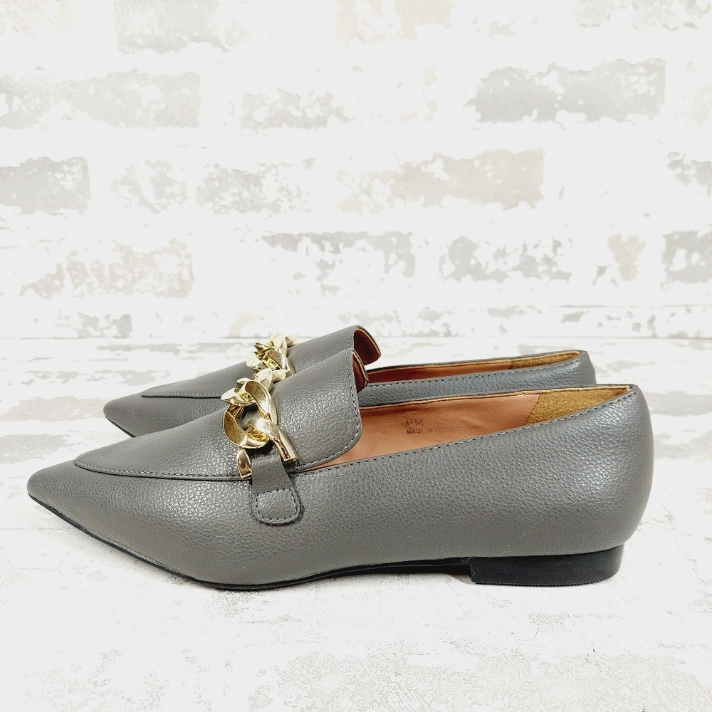 New Linea Paolo Gray Faux Leather Mabel Pointed Toe Loafers V82